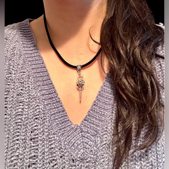CROW RAVEN BIRD SKULL Pendant Silver Necklace Female Men Gothic Punk Biker Chain - Picture 2 of 8